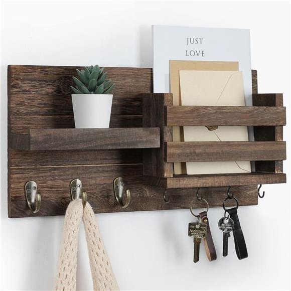 MailOrganizer for Wall Mount–Key Holder with Shelf Includes Letter Holder &Hooks - Picture 1 of 7